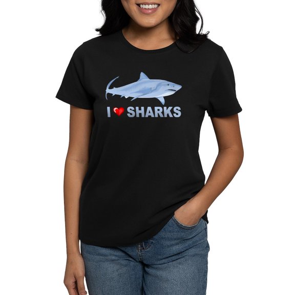 CafePress - I Love Sharks Women's Dark T Shirt - Women's Traditional Fit Dark T-Shirt