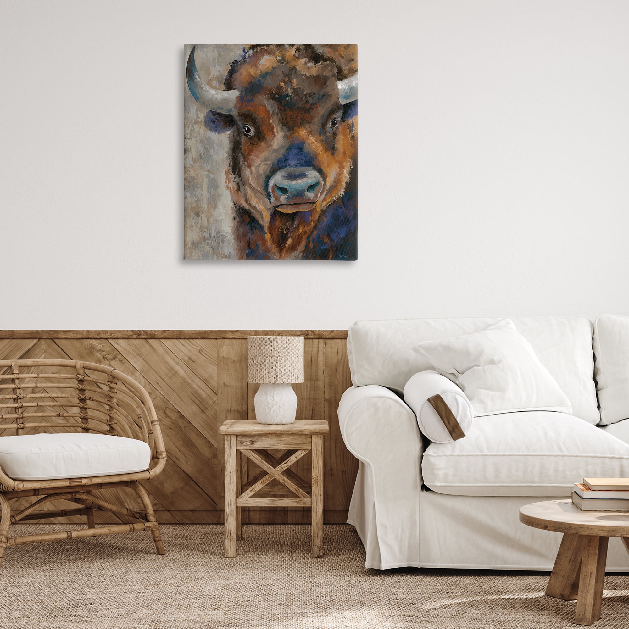 Stupell Industries Bison Rustic Portrait Animals & Insects Painting Gallery Wrapped Canvas Art Print Wall Art, 30 x 40
