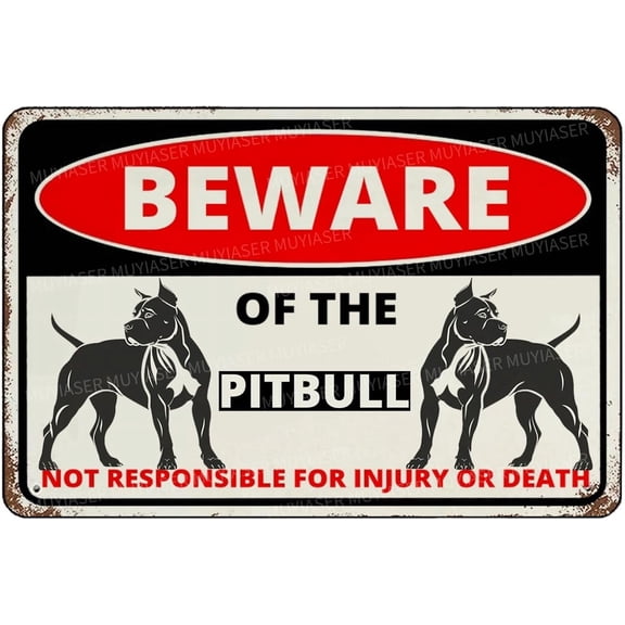 Beware Of The Dog Pitbull Sign Aluminum Metal Tin Signs Outdoor Yard Sign Warning Sign For Fence Yard Home Kitchen Farm Garden Wall Decor 8x12 Inch