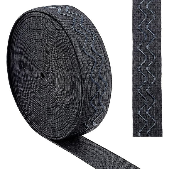 5 Yards 20mm Wide Non-Slip Elastic Ribbon Wave Silicone Elastic Gripper Band Tape Stretch Rubbers Elastic Straps Belt Waistband for DIY Garment Sewing Crafts Sports Shorts Black Black