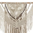 thumbnail image 4 of DecMode Cream Cotton Handmade Intricately Weaved Macrame Wall Decor with Beaded Fringe Tassels, 4 of 7