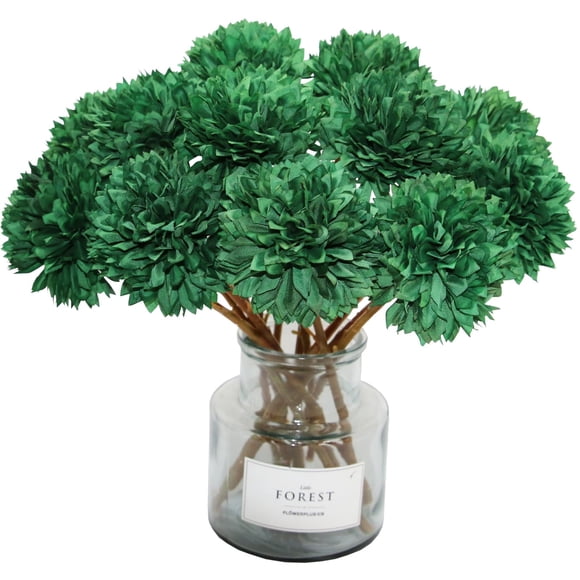 Crisantemo artificial con forma de bola sintética de hojalata, 12 unidades, color verde