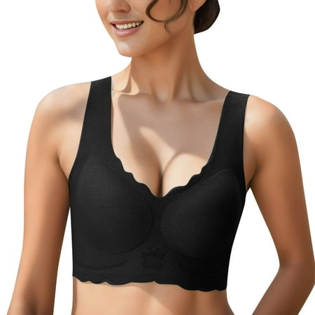 CAICJ98 Sexy Lingerie for Women Top Seamless Vest Lace Bra Women Underwear Breathable Up Sexy Push Top Solid L Black