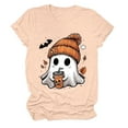 thumbnail image 4 of enyan Cute Ghost Pumpkin Graphic Shirt Fall Tshirt Graphic Tees casual Short Sleeve Tops Halloween Tshirts for Women Light Yellow,L, 4 of 6