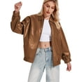 thumbnail image 2 of Women Leather Jacket Oversized Faux Casual Zip Up Motorcycle Jackect, 2 of 4