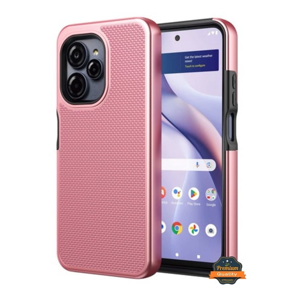 For T-Mobile Revvl 8 Pro Dual Layer Slim & Tough Hybrid Shockproof Heavy Duty TPU Matte with Textured Rugged Shell Protection Phone Case Cover by Xpression, Rose Gold