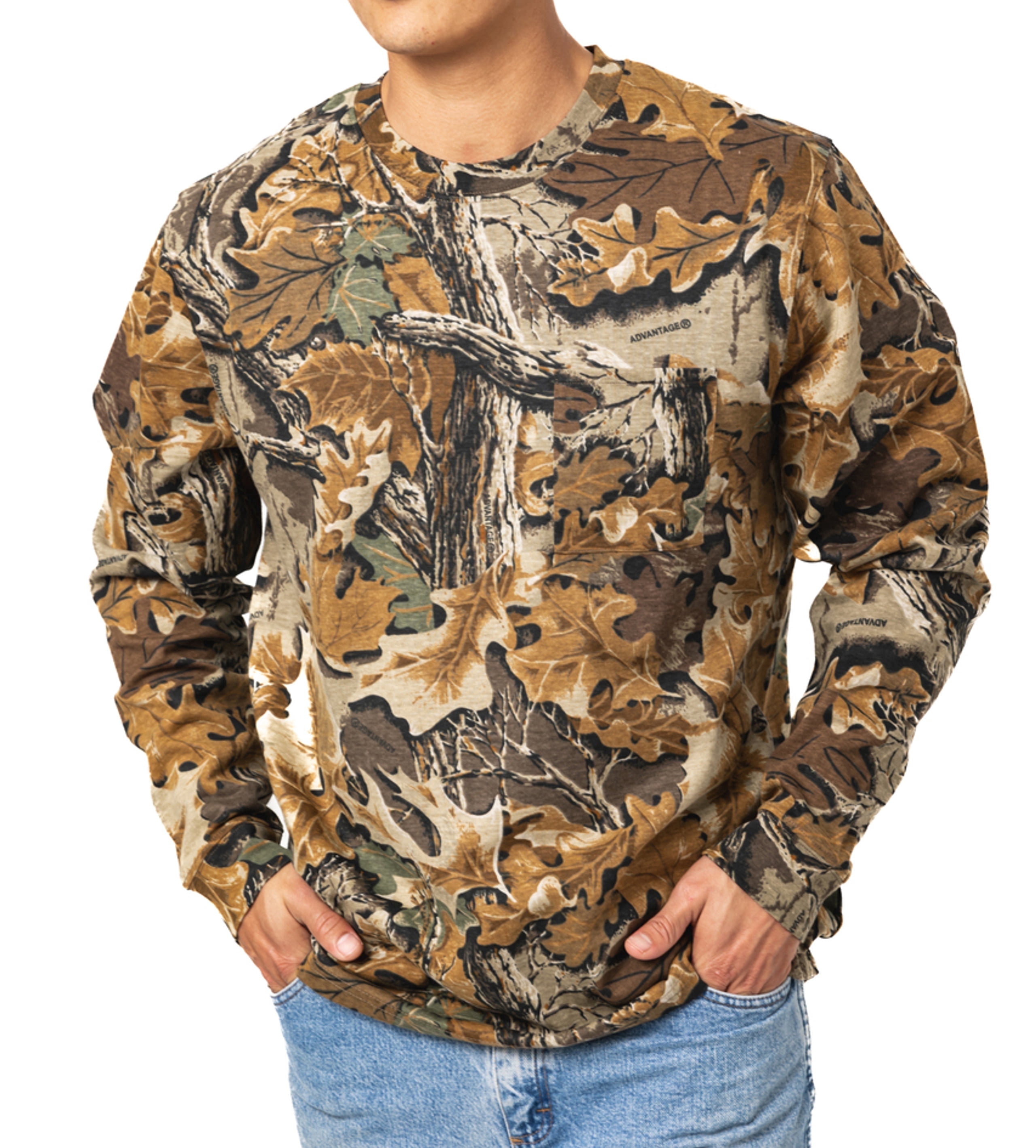 Realtree Men’s Long Sleeve  Hunting Cotton Shirt, Advantage Classic Camo , Relaxed Fit, Size S-5X