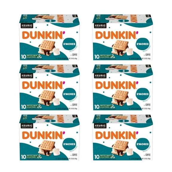(6 Pack) Dunkin’ S’mores Artificially Flavored Coffee, Medium Roast, Keurig K-Cup Pods, 10 Count Box