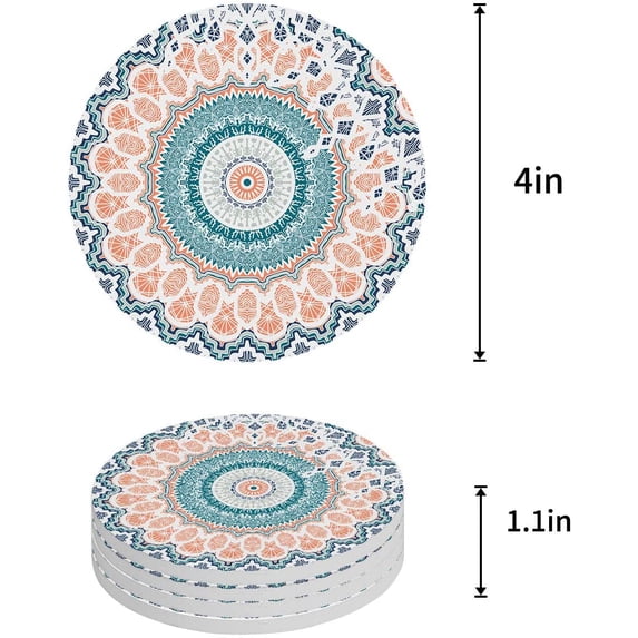 FMSHPON Mandala Set of 8 Round Coaster for Drinks, Absorbent Ceramic Stone Coasters Cup Mat with Cork Base for Home Kitchen Room Coffee Table Bar Decor