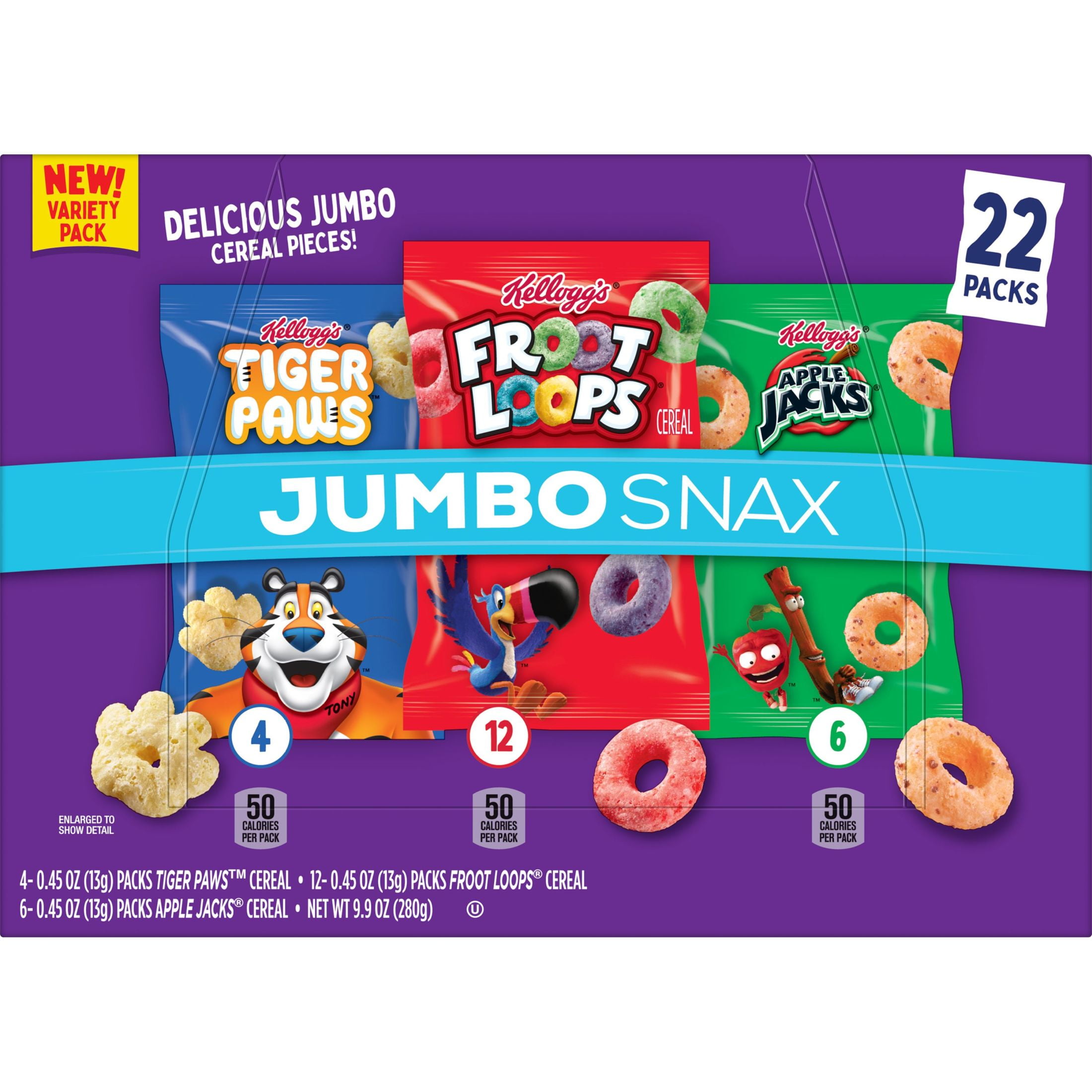 Kellogg's Jumbo Snax Variety Pack Cereal Snacks, 9.9 oz, 22 Count
