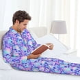 thumbnail image 6 of Naloa Blue Skull Daisy Men’s Pajamas Set - Long Sleeve Button Down Sleep Shirt and Pajama Bottoms Sleepwear Set-Small, 6 of 7