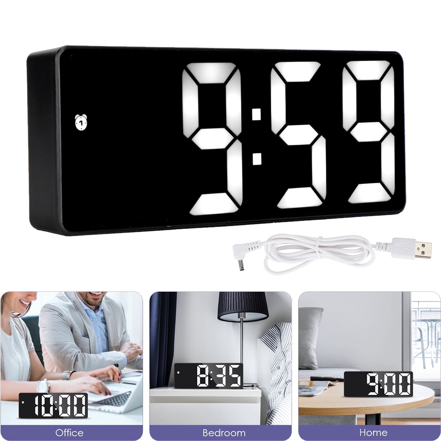 Large Numbers Digital Alarm Clock USB/Battery Operated with 2 Level Adjustable Brightness LED