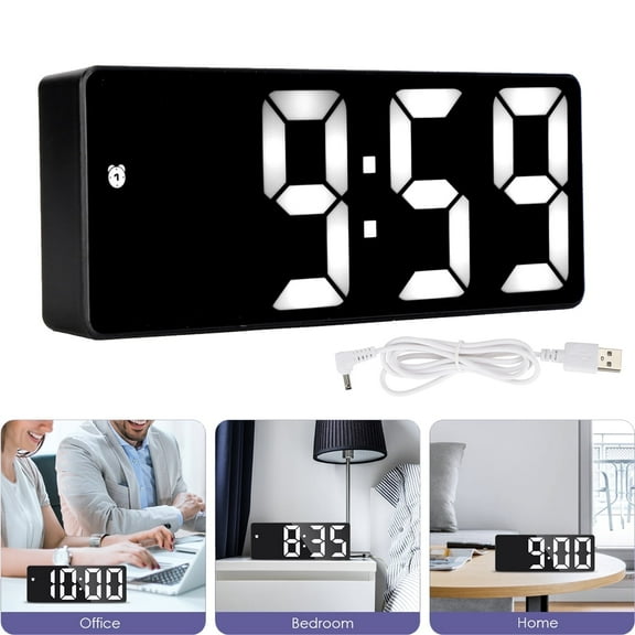 Large Numbers Digital Alarm Clock USB/Battery Operated with 2-Level Adjustable Brightness LED Mirror Alarm Clock for Room Bedside Table Desktop