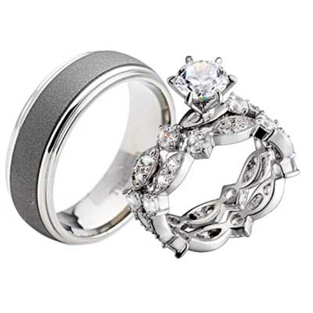 FlameReflection His and Hers Wedding  Ring  Sets Sterling 