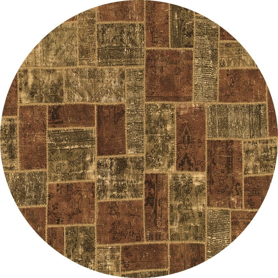 Ahgly Company Indoor Round Abstract Brown Modern Area Rugs, 8' Round