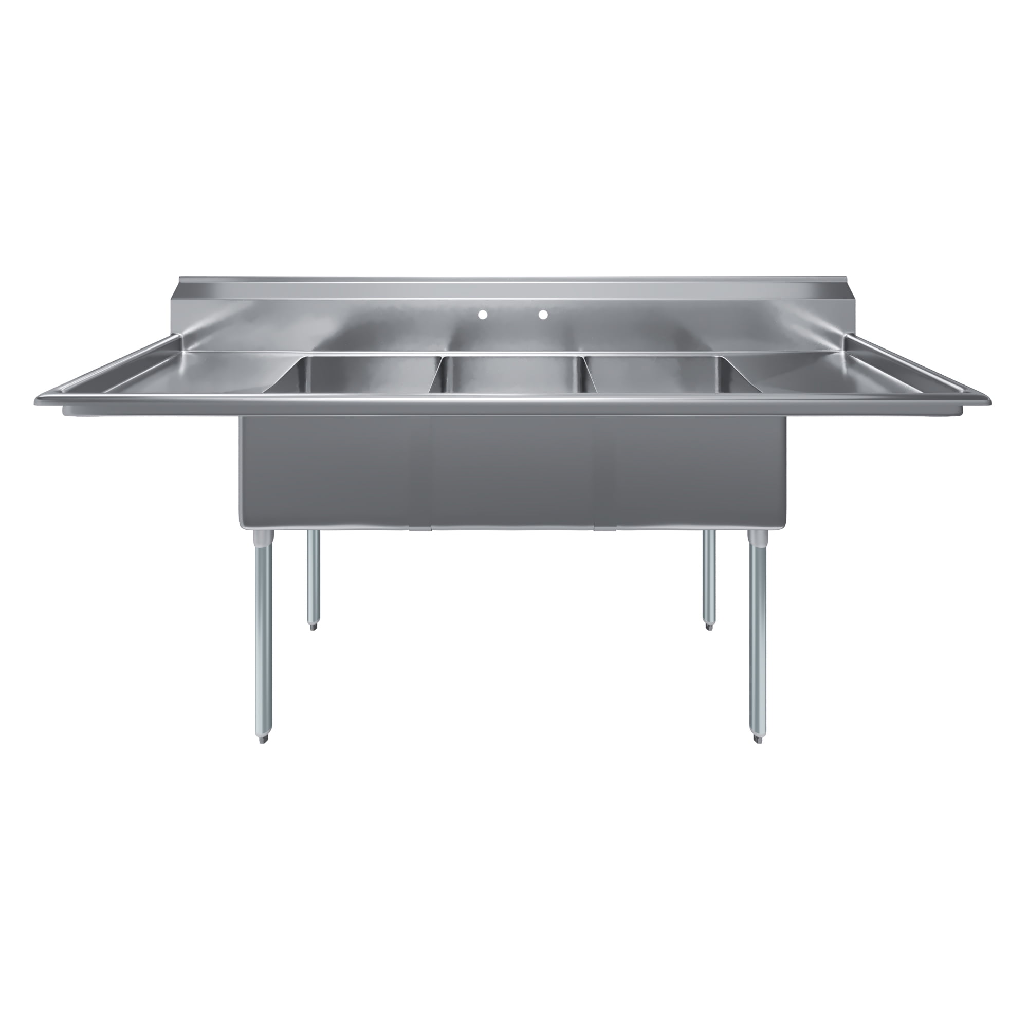 18″ x 18″ x 12″ with 18″ Left and Right Drainboards Three Compartment Stainless Steel Commercial Kitchen Prep & Utility Sink | NSF