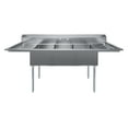 thumbnail image 3 of 18″ x 18″ x 12″ with 18″ Left and Right Drainboards Three Compartment Stainless Steel Commercial Kitchen Prep & Utility Sink | NSF, 3 of 5