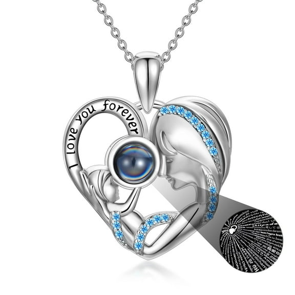 CACA LADY Love Mother Daughter Necklace Projection Necklace 925 Sterling Silver Pendant Necklace