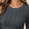 thumbnail image 4 of Bzdzmqm Women's Cropped Cable Knit Sweater Slim Fit Crew Neck Long Sleeve Ribbed Cuffs Hem Cozy Fall Winter Office Daily Wear, Dark Gray S, 4 of 9