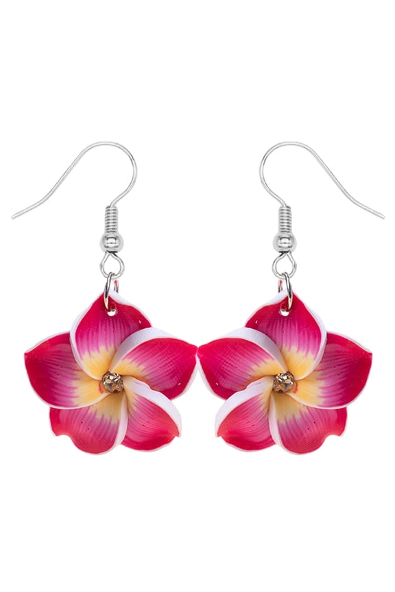Floral Dangle Earrings for Women Hawaiian Tropical Plumeria Rubra Flower Drop Earrings with Cubic Zirconia Luau Beach Party Vacation Hawaiian Accessories Jewelry Gift