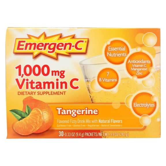 Emergen-C 1000mg Vitamin C Powder for Daily Immune Support with Zinc and Manganese, Tangerine, 30 Count