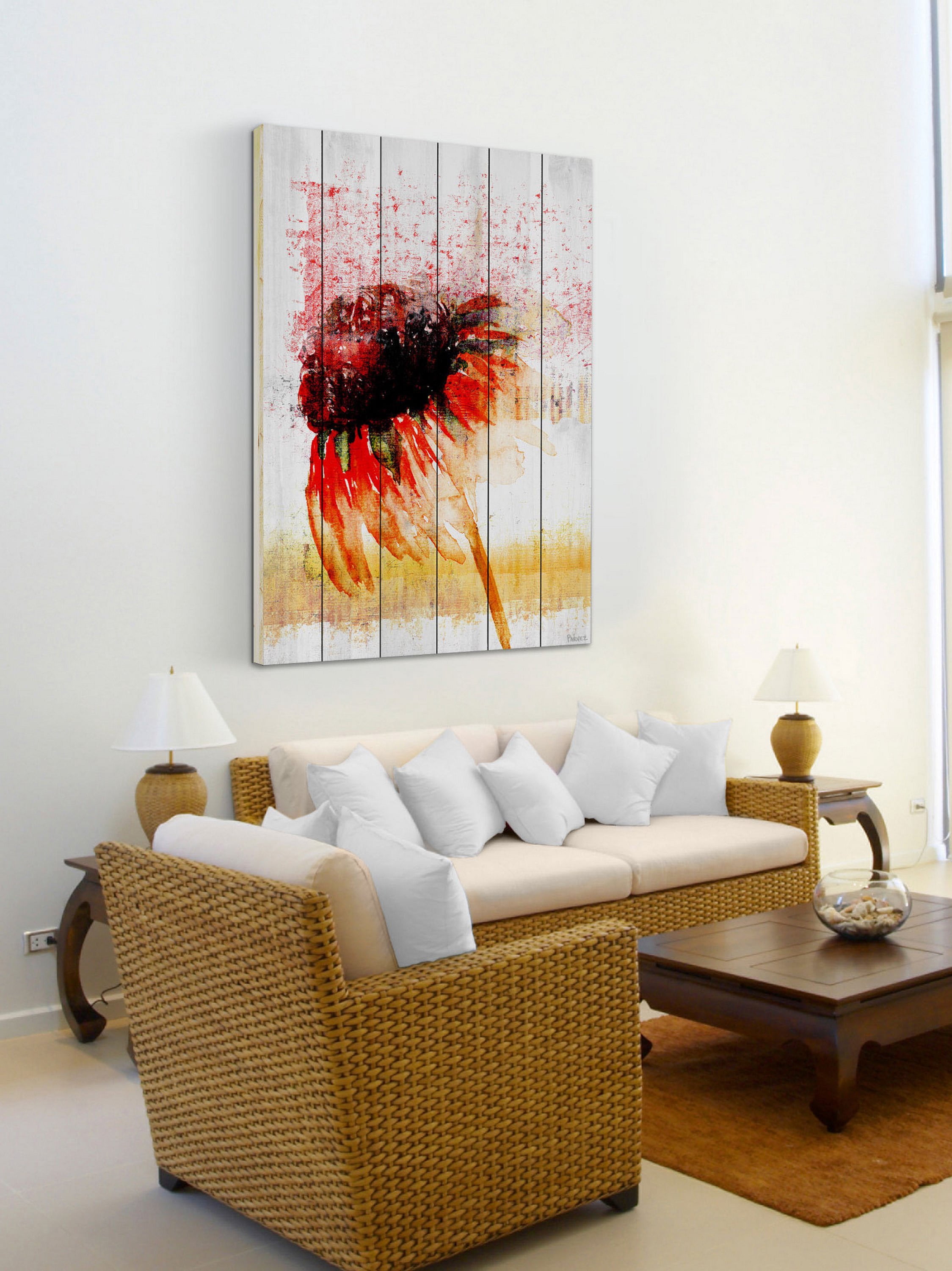 Parvez Taj Flower 4 White Wood Wall Art, 24" x 16"