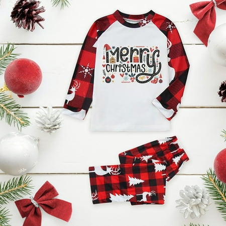 

ERTUTUYI Kid Sleepwear For Christmas Family Matching Pajamas Cute Big Headed Deer Print Pjs Plaid Long Sleeve Tops And Pants Soft Casusal Holiday Sleepwear White 120