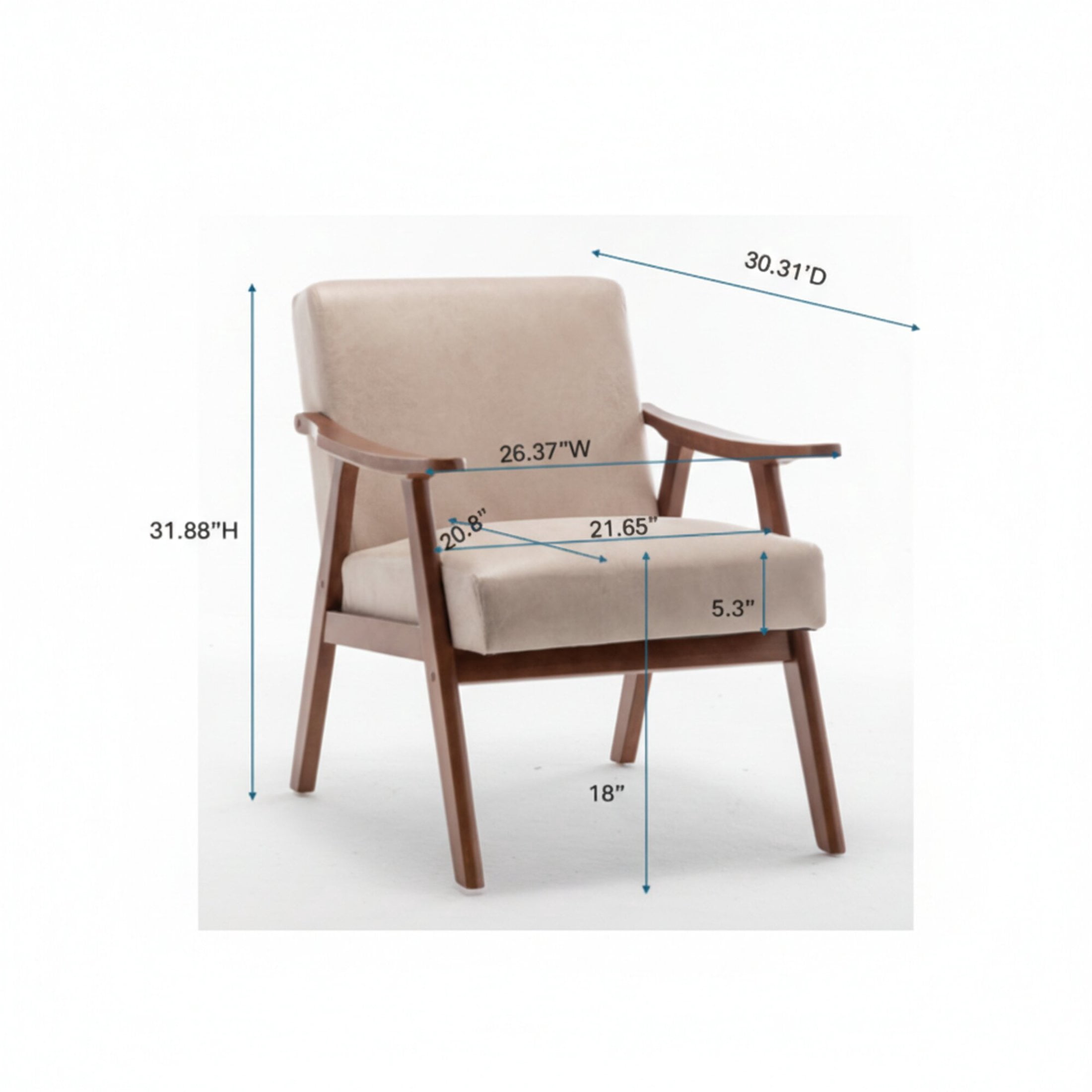 GDF Studio Mid-Century Modern Accent Chair with Microfiber Upholstery & Solid Wood Frame, Light Camel