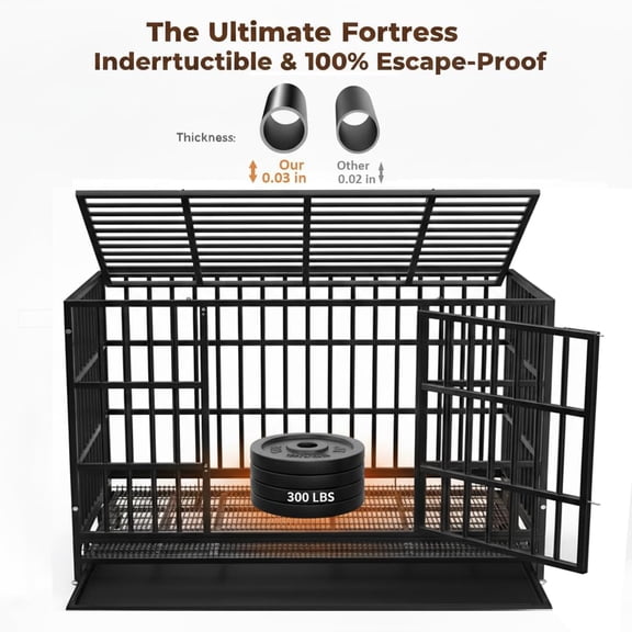48 Inch Heavy Duty Dog Crate Cage with Wheels, Indestructible Steel Kennel for High Anxiety Dogs