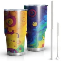 30oz Colorful Circular Pattern Tumblers Stainless Steel Tumbler with Lid and Straw,Vacuum Insulated Double Wall Travel Tumbler Cups Mug with Cleaning Brush for Coffee,Tea