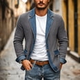 thumbnail image 5 of Iyufng Men's Denim Patchwork Knit Jackets, Open Front Ribbed Long Sleeve Outdoor Business Casual Outerwear, 5 of 7