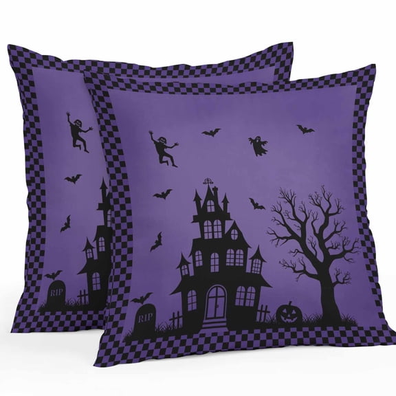Outdoor Waterproof Pillow Covers Pumpkin Black Cat Ghost Skull Decorative Throw Pillow Protectors,Halloween Scary Theme Beige Pillowcase Cushion Cases for Patio Sofa Garden Couch,16x16in,Pack of 2