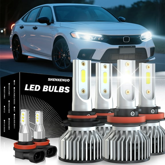LED Headlight High Low Beam + Fog Light for Honda Civic 2016 2017 2018 2019 2020 500% Brighter than Halogen 6pcs