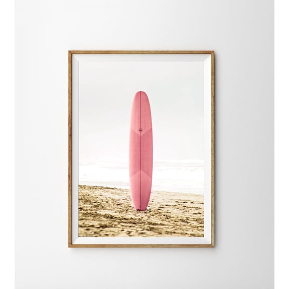 Pink Surfboard Wall Art Beach Decor Girls Room California Tropical Coastal Decoration 11, Unframed Paper Poster 8x10in