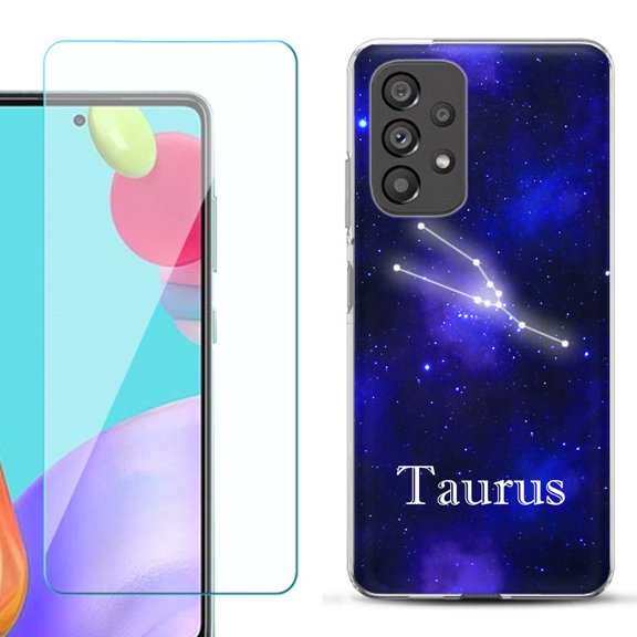 Slim-Fit Fashion Phone Case for Samsung Galaxy A53 5G, with Tempered Glass Screen Protector, by OneToughShield ® - Zodiac / Taurus