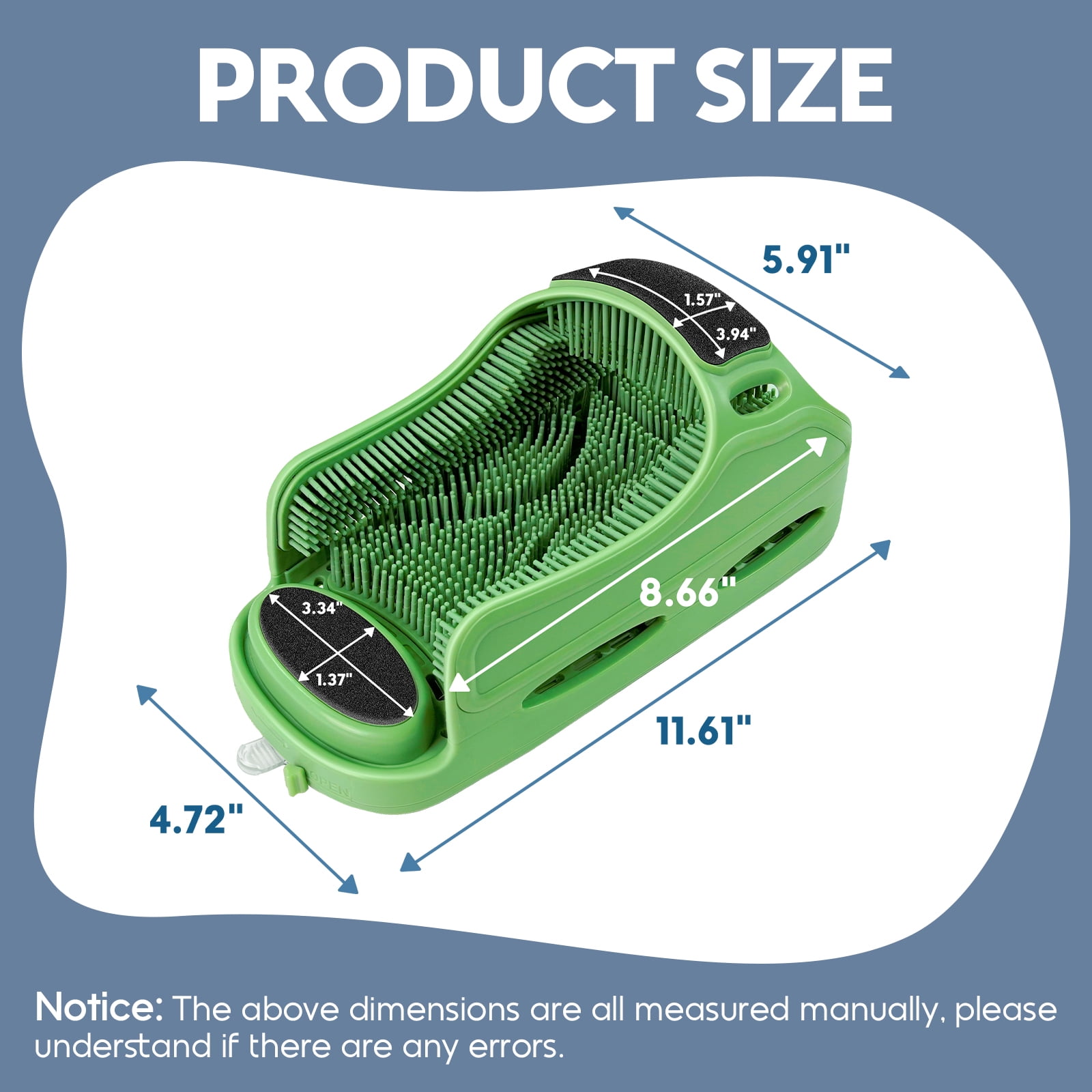 Aukfa Shower Foot Scrubber, Non-Slip Foot Washer Care for Exfoliating Cleaning, Green, 1 Pcs