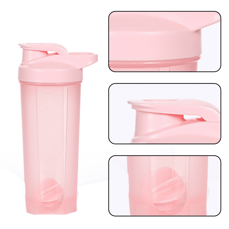 Slim Protein Shaker Bottle with Storage Leakproof Small Protein Shake Bottles Smart Shaker Cup for Women + Men, Pink