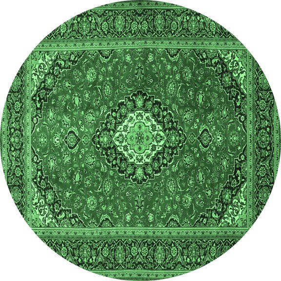 Ahgly Company Indoor Round Medallion Emerald Green Traditional Area Rugs, 3' Round