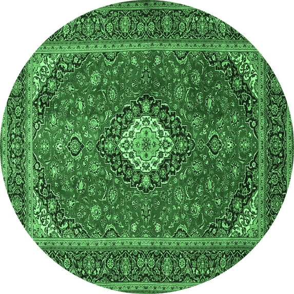 Ahgly Company Indoor Round Medallion Emerald Green Traditional Area Rugs, 5' Round