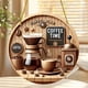 thumbnail image 1 of Juego de café artístico, disco plano 2D, decoración para fotos, accesorios colgantes, carrito de metal con ruedas, base de madera, diseño de 2 niveles, plegable, portátil, impresión de alta, 1 of 7