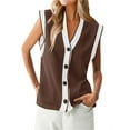 thumbnail image 2 of Sleeveless V Neck Womens Button Down Cap Sleeve Sweater Vest Color Block Knit Tank Tops, 2 of 6