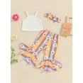 thumbnail image 4 of Suealasg Baby Girl 1st Birthday Outfits Sleeveless Letter Print Cami Tops +Flower Stripe Print Flare Pants +Headband 3Pcs Newborn Infant Girls Summer Beach Vacation Clothes  0-1 Years, 4 of 8