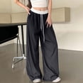 thumbnail image 2 of RongHuan Womens Wide Leg Track Pants High Elastic Waist Baggy Casual Drawstring Sweatpants with Pockets Streetwear, 2 of 7