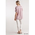thumbnail image 3 of Horizontal And Vertical Striped Short Folded Sleeve Top With High Low Hem, 3 of 5