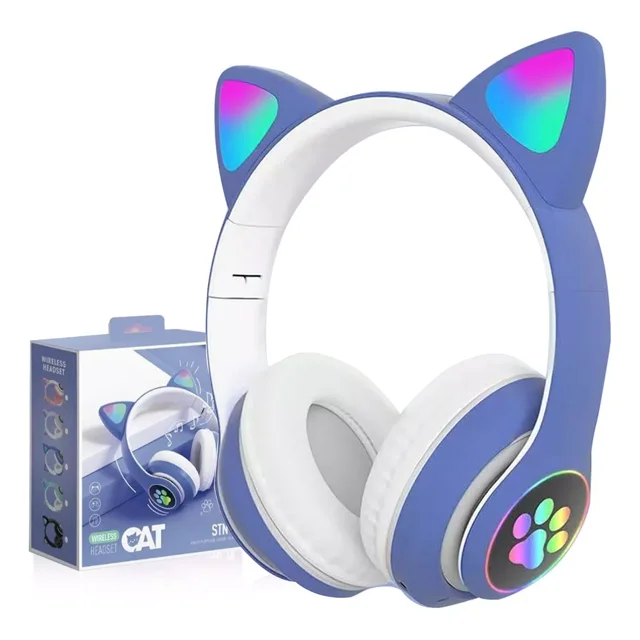 Audifono Auriculares Over-ear Inalámbricos Bluetooths Led Gamer Keluona Stn28 Color Azul