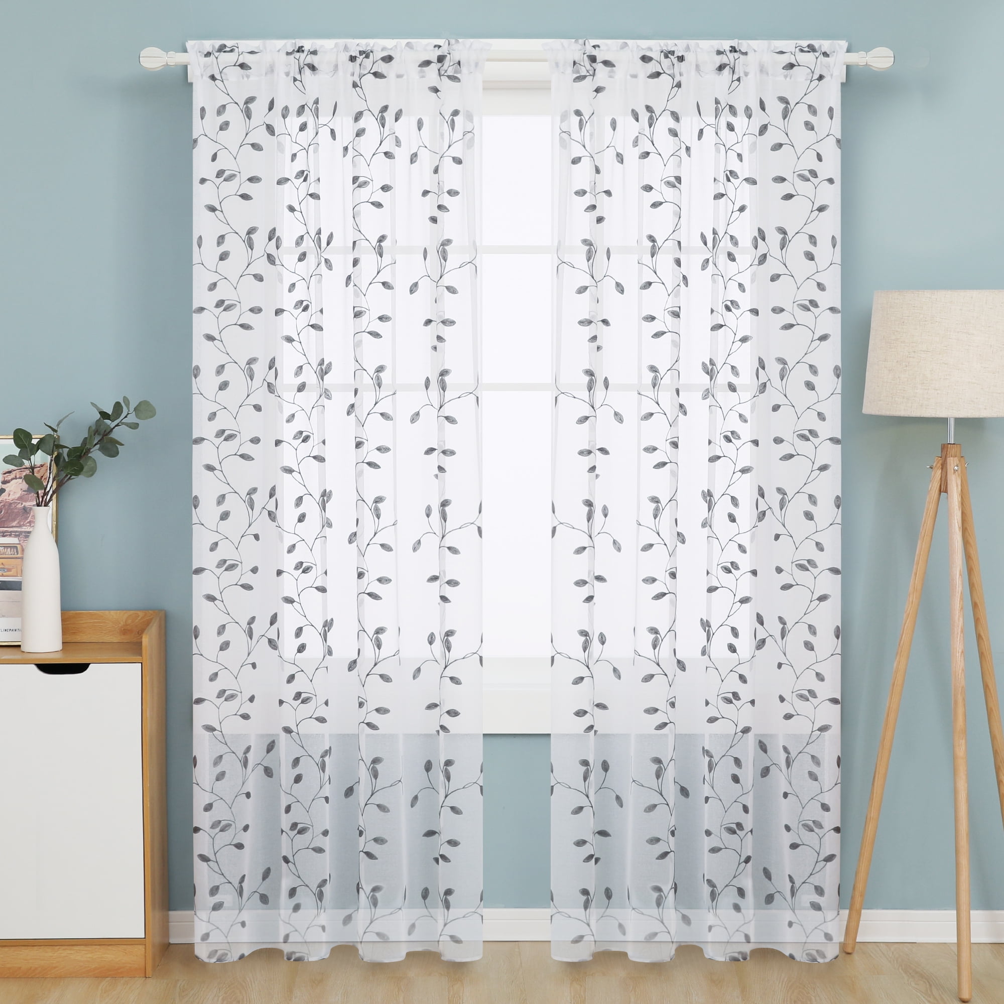 Deconovo White Sheer Curtains 63 Inch Long Rod Pocket Fl Pattern Light Weight Gauzy Tulle Ds For Kitchen Gray 52 X 2 Panels Com Deconovo White Sheer Curtains 63 Inch, 63 Inch White Sheer Curtains