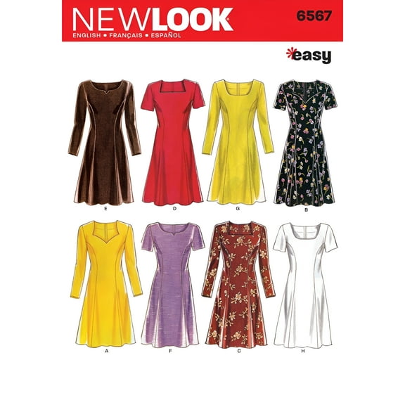 New Look Sewing Pattern 6567 Misses Dresses, Size A (6-8-10-12-14-16)