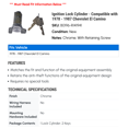thumbnail image 2 of Ignition Lock Cylinder - Compatible with 1978 - 1987 Chevy El Camino 1979 1980 1981 1982 1983 1984 1985 1986, 2 of 2