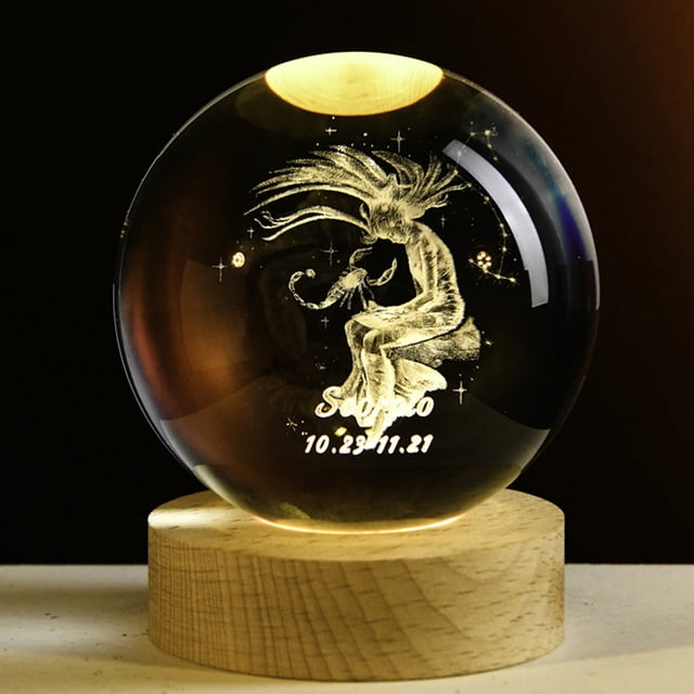 Lámpara de noche de 12 constelaciones, artesanía de cristal luminosa, bola decorativa grabada en 3D
