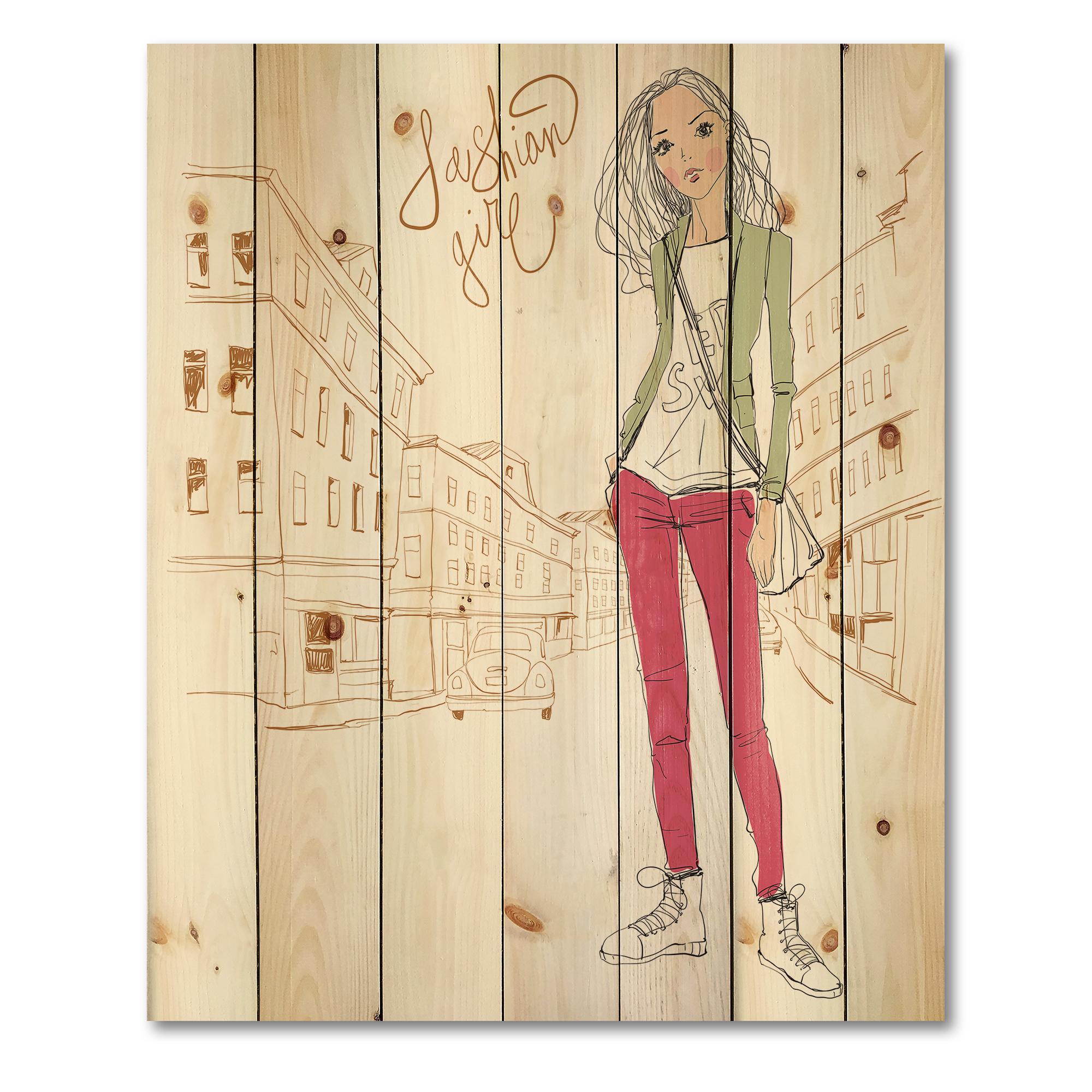 Designart 'Trendy Fashion Woman II' Children's Art Print on Natural Pine Wood